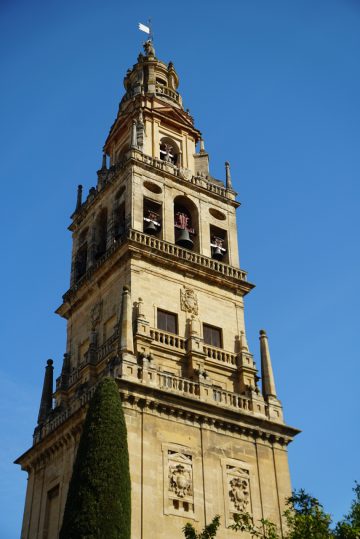 The Cordoba Cathedral Tower was built around the original Moorish minaret which still survives inside the tower.